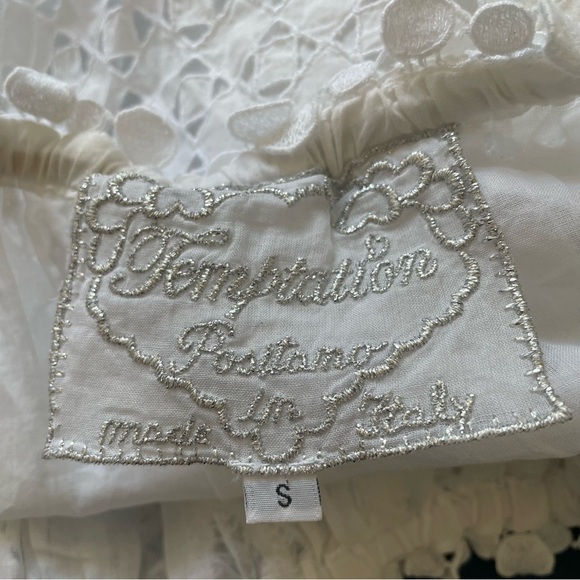 TEMPTATION POSITANO Off the Shoulder Cotton Bianco Eyelet White Charlotte Top S - Picture 7 of 12